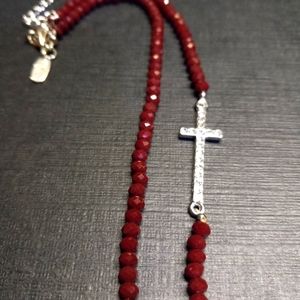 Alexa's Angels Red bead cross necklace